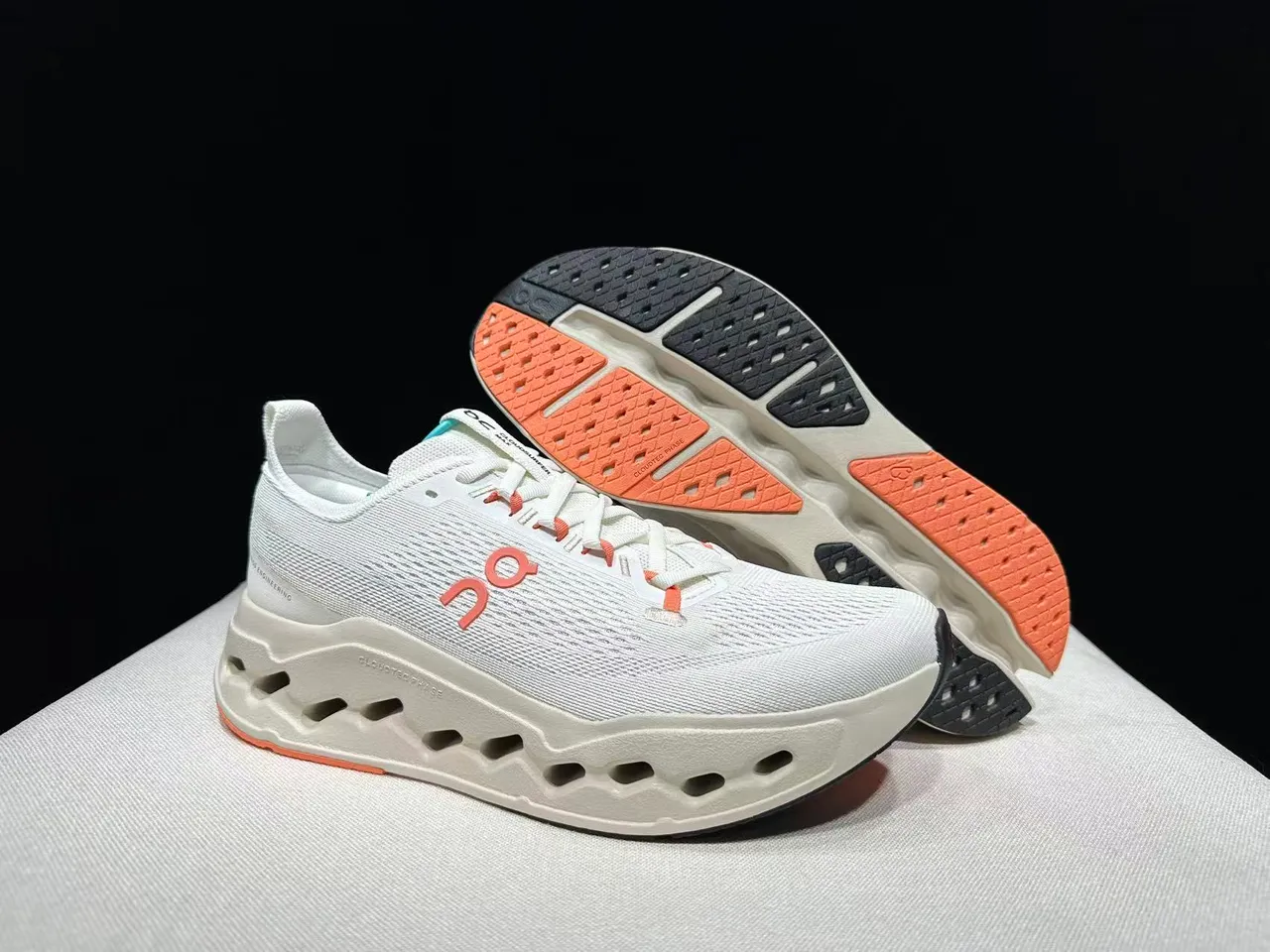 On Beige Pink Engineered Knit Upper Open Hexagonal CloudTec Pods Running Shoes 9