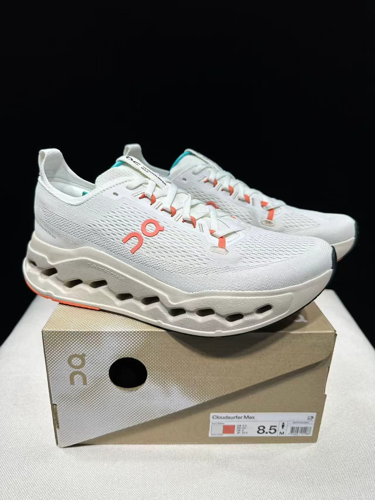 On Beige Pink Engineered Knit Upper Open Hexagonal CloudTec Pods Running Shoes 13