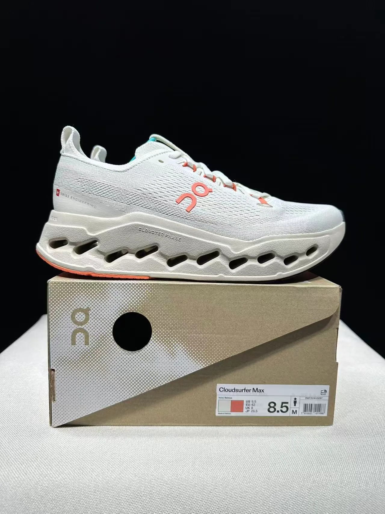 On Beige Pink Engineered Knit Upper Open Hexagonal CloudTec Pods Running Shoes 14