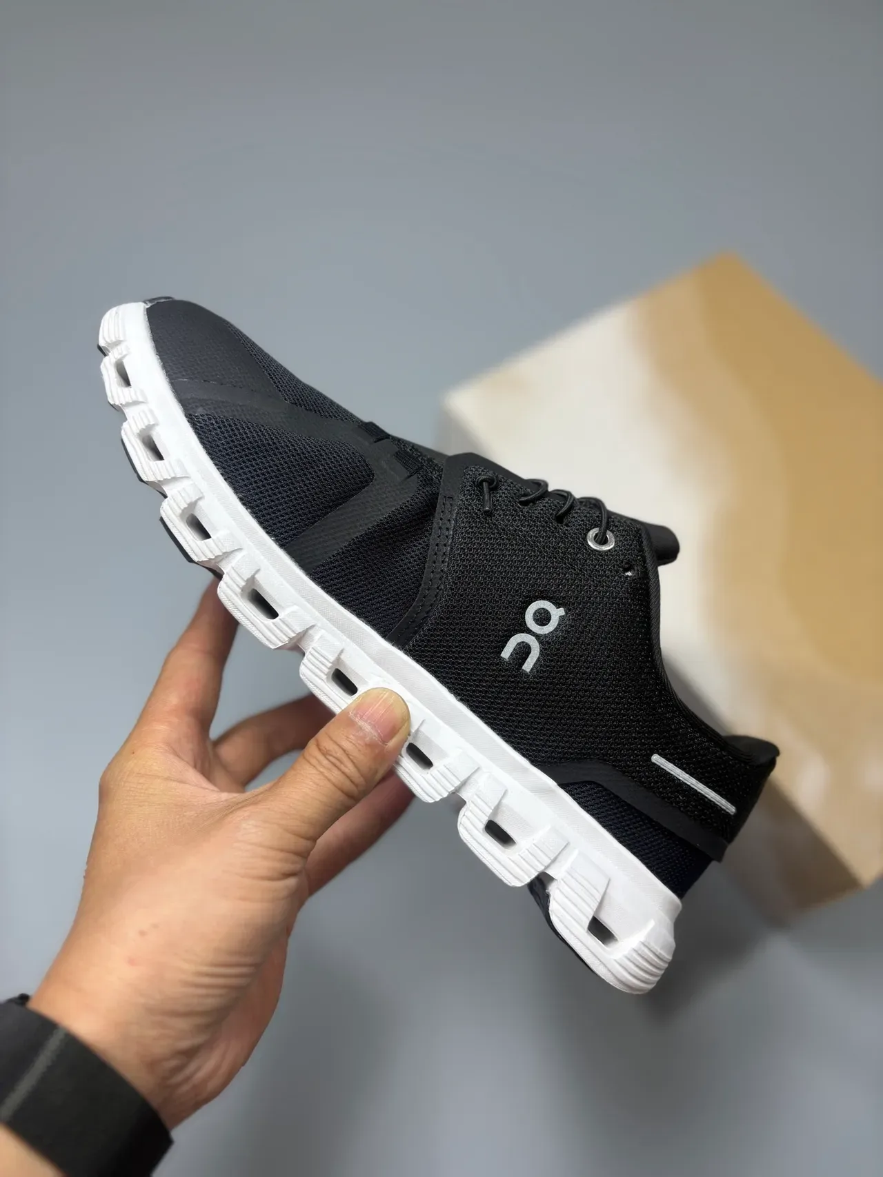 On Black White Engineered Mesh Upper Hollowed Cloud-Pod Midsole Lifestyle Sneakers 3