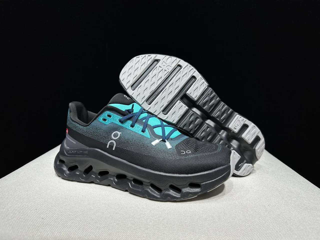 On Cloudmonster Black Teal Running Shoes 12