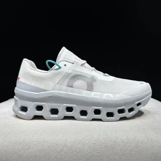 On Cloudmonster Blanco Azul Parte superior de malla ingenieril Suela intermedia hexagonal CloudTec Zapatos para correr