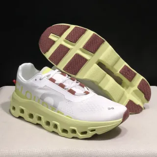 On Cloudmonster White Lime Green Dusty Rose zapatos de correr