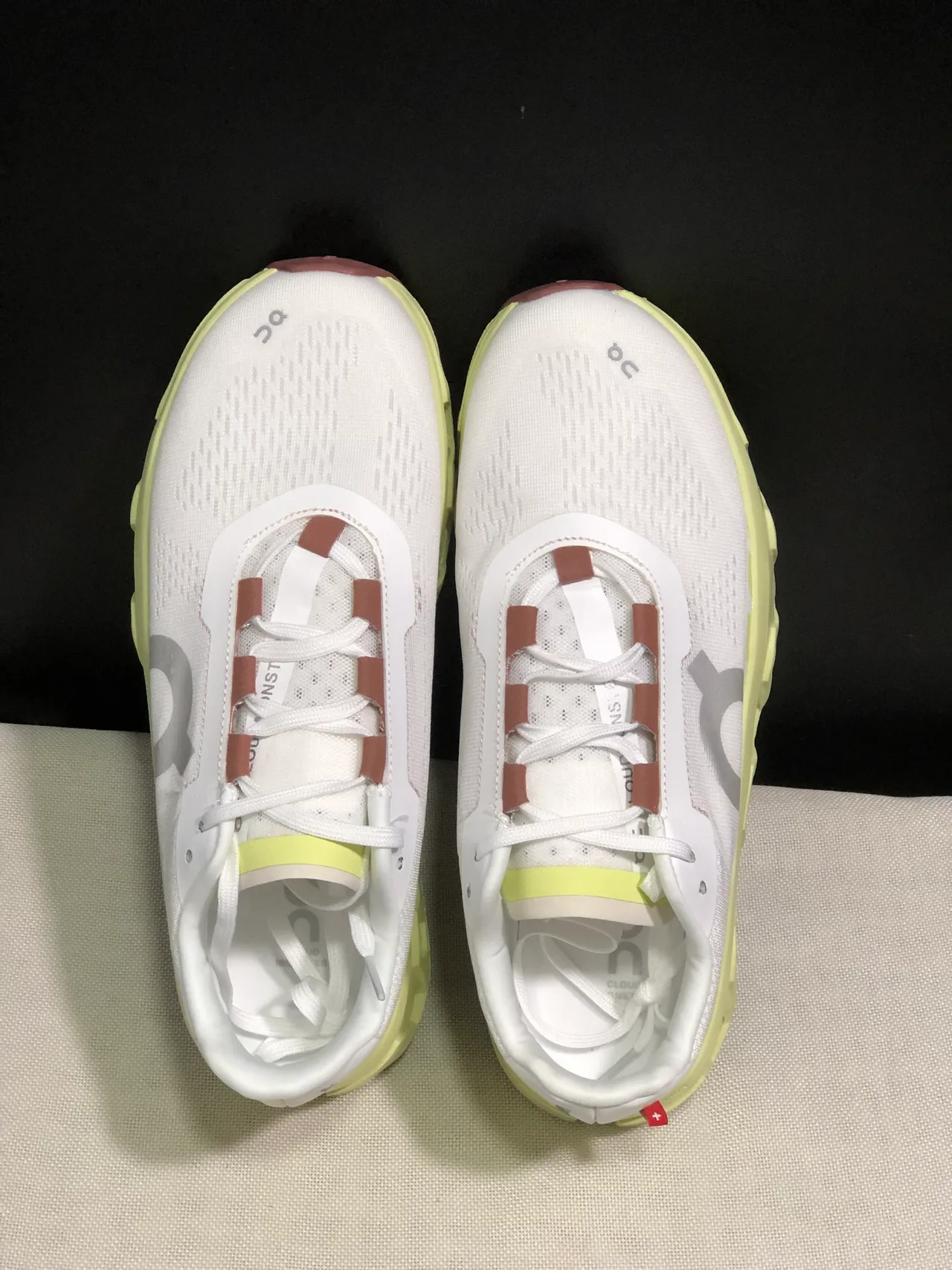 On Cloudmonster White Lime Green Dusty Rose Running Shoes 5