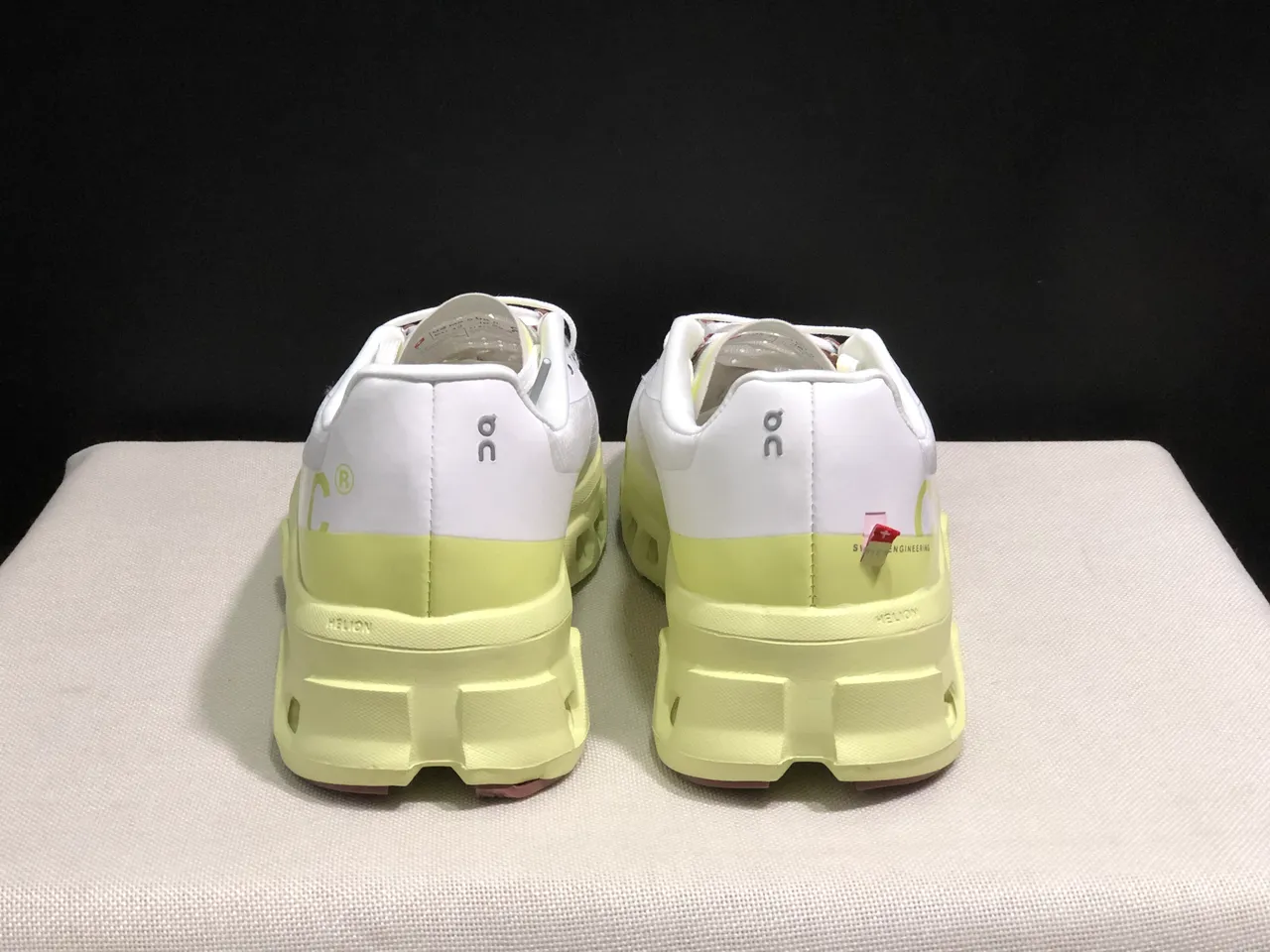 On Cloudmonster White Lime Green Dusty Rose Running Shoes 6