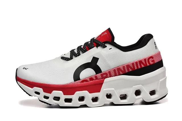 On Cloudmonster White Red Black Running Shoes 4