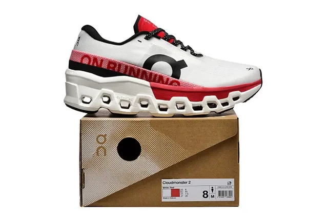 On Cloudmonster White Red Black Running Shoes 5