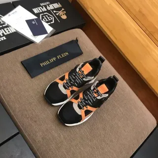Philipp Plein Black and Orange Logo Strap Lifestyle Sneakers