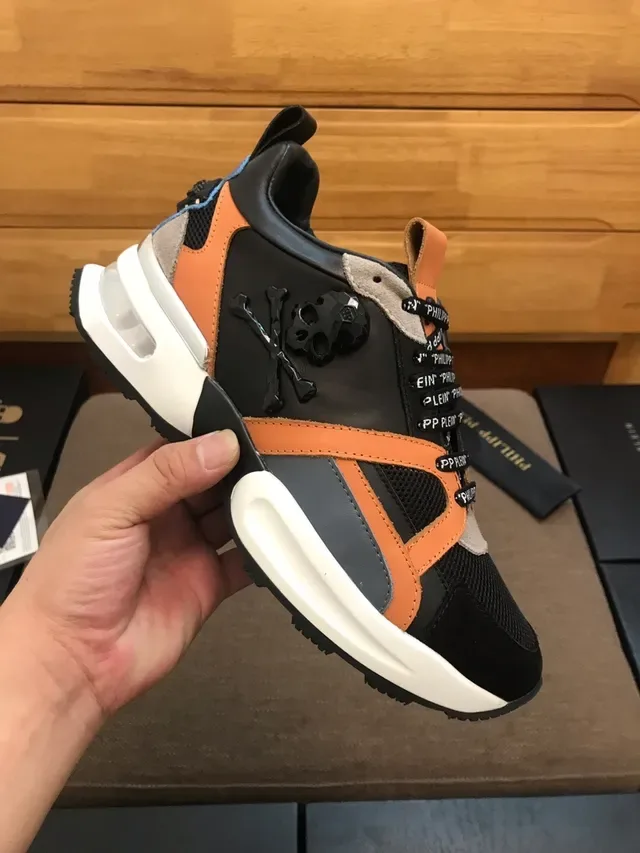 Philipp Plein Preto e Laranja Logotipo Cinta Estilo de Vida Tênis 3