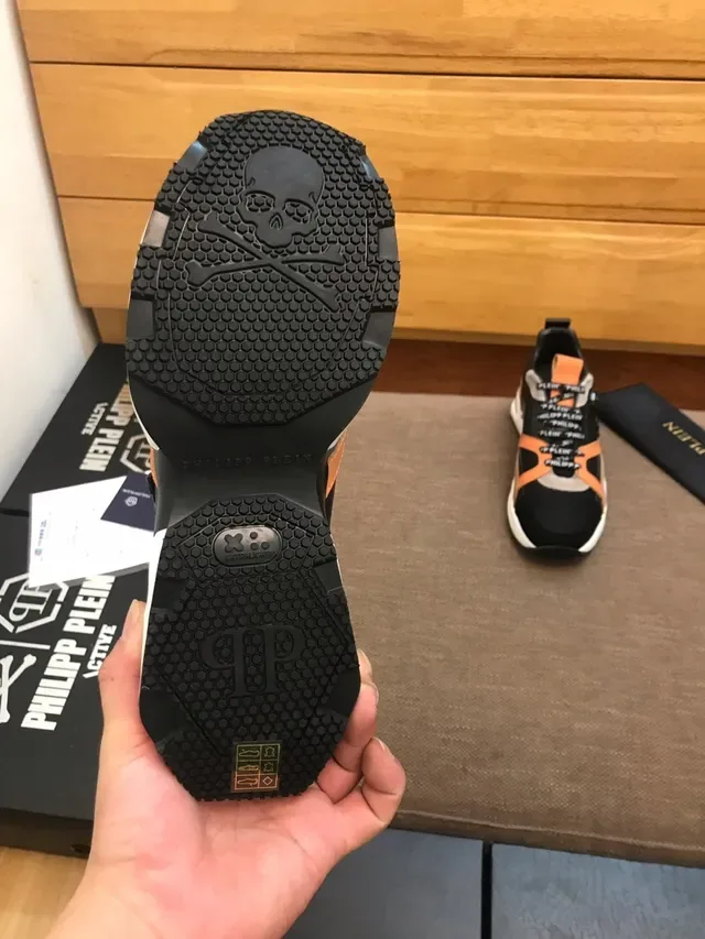Philipp Plein Preto e Laranja Logotipo Cinta Estilo de Vida Tênis 4