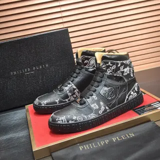 Philipp Plein 黑色头巾骷髅印花高帮生活休闲鞋