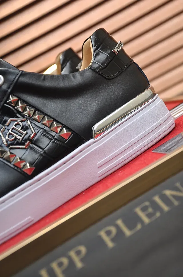 Philipp Plein Black Leather Studded Logo Sneakers 2