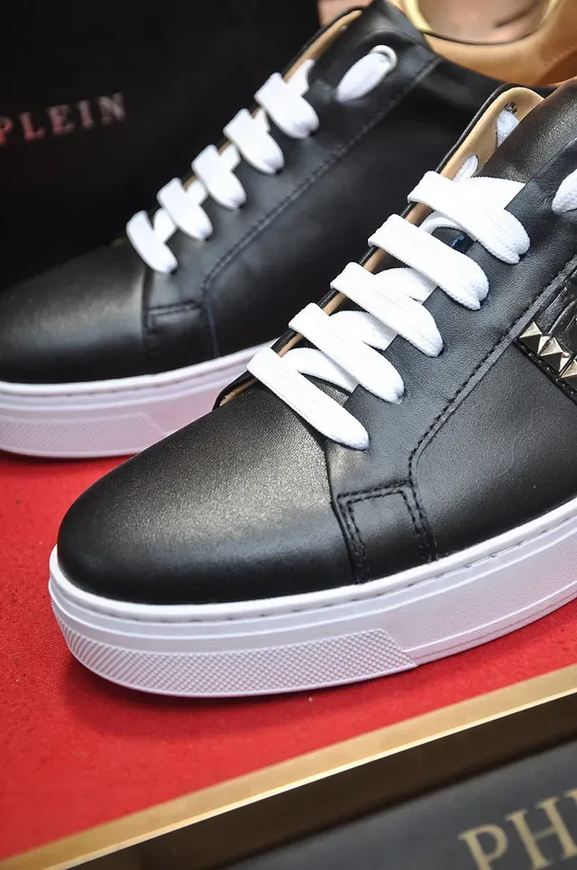 Philipp Plein Black Leather Studded Logo Sneakers 4