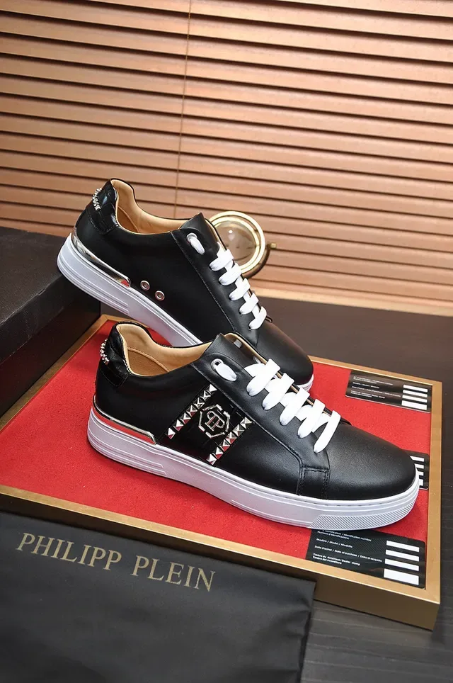 Philipp Plein Black Leather Studded Logo Sneakers 5