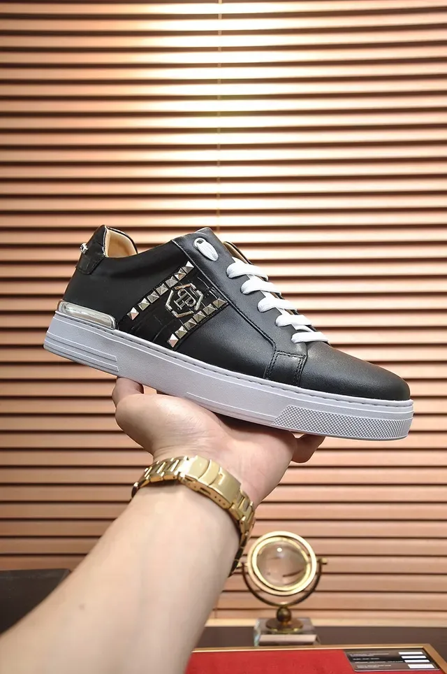 Philipp Plein Black Leather Studded Logo Sneakers 7