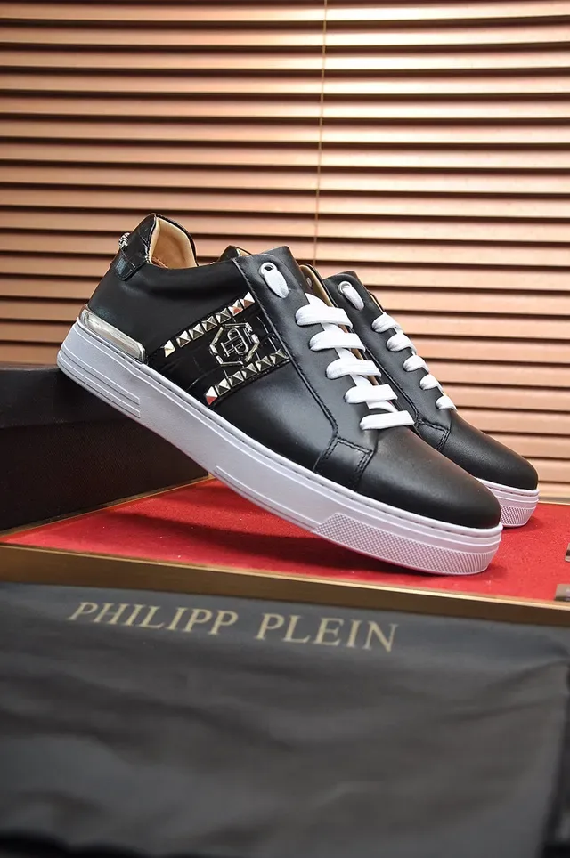 Philipp Plein Black Leather Studded Logo Sneakers 9