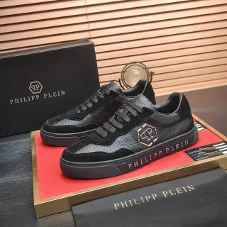 Philipp Plein Black Red Low-Top Platform Mixed-Texture Upper Lifestyle Sneakers
