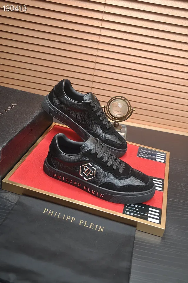 Philipp Plein Black Red Low-Top Platform Mixed-Texture Upper Lifestyle Sneakers 6