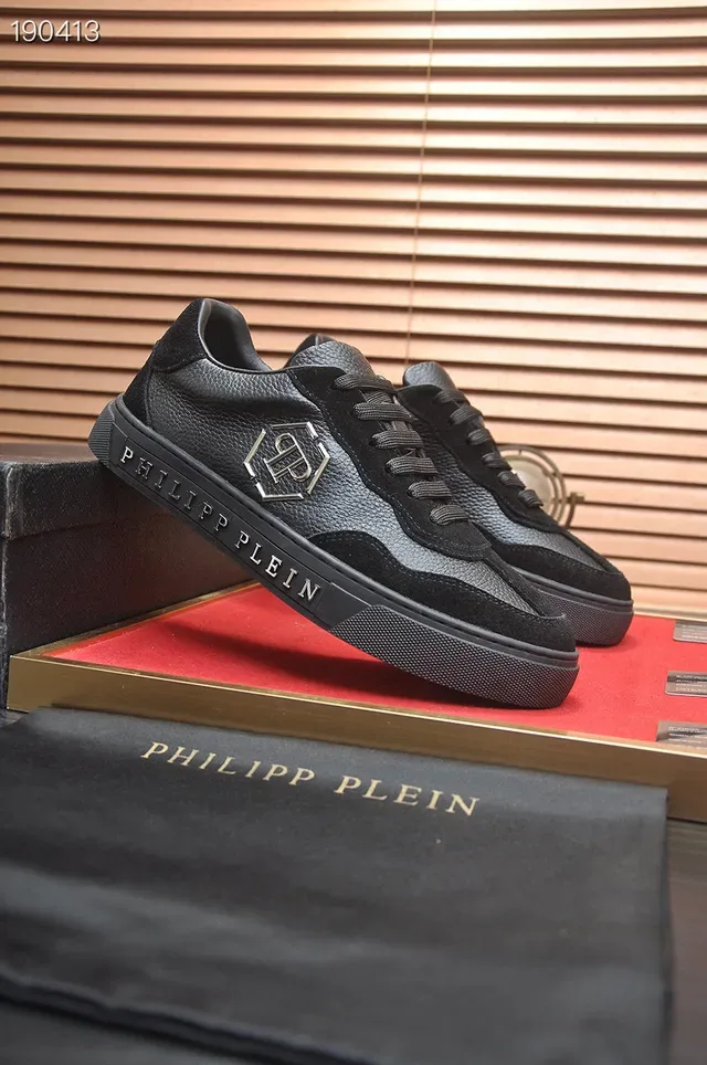 Philipp Plein Black Red Low-Top Platform Mixed-Texture Upper Lifestyle Sneakers 8