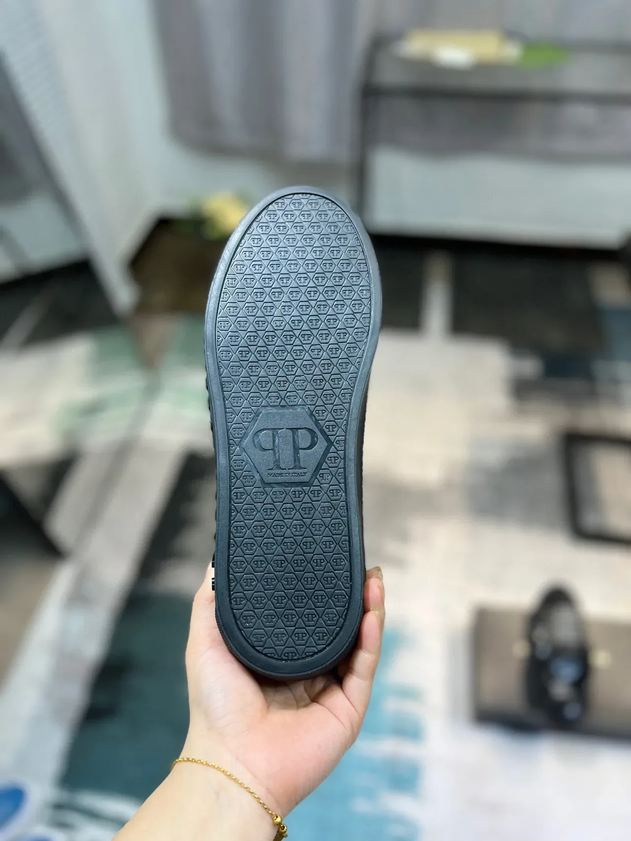 Philipp Plein Preto Prata Couro Crackle Texturizado Parte Superior Marca Embossada Sola Média Tênis Lifestyle 9