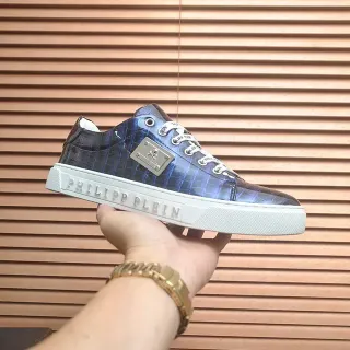 Philipp Plein Blue White Croc-Embossed Upper Iridescent Gradient Lifestyle Sneakers
