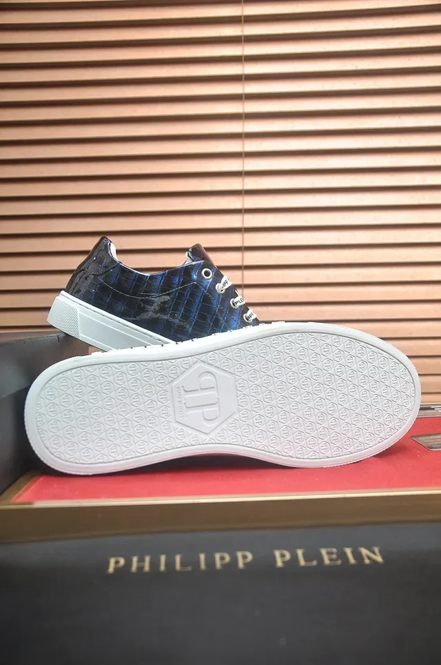 Philipp Plein Blue White Croc-Embossed Upper Iridescent Gradient Lifestyle Sneakers 3