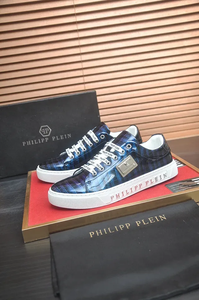 Philipp Plein Blue White Croc-Embossed Upper Iridescent Gradient Lifestyle Sneakers 4