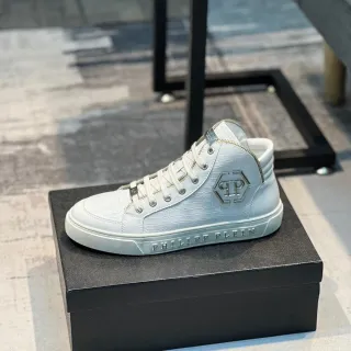 Philipp Plein 高帮鳄鱼压纹白色生活方式运动鞋