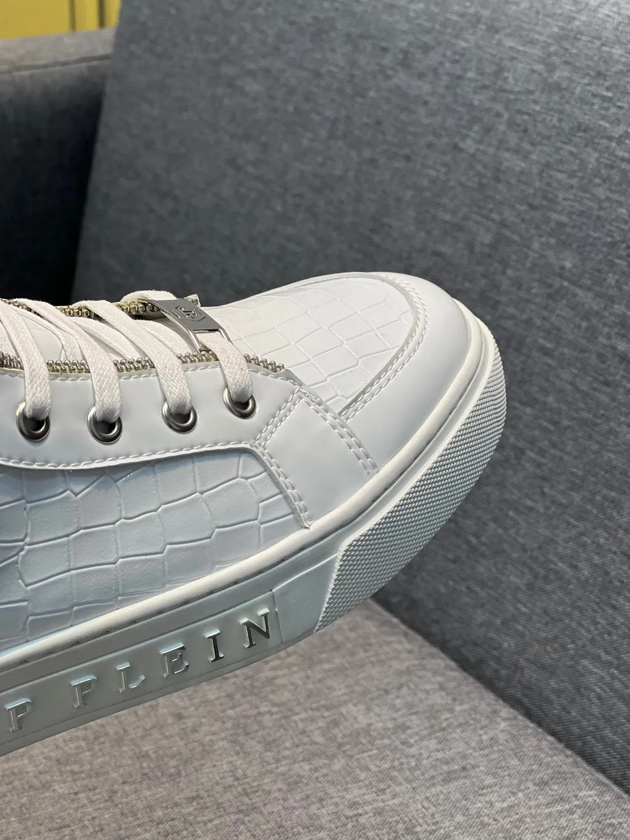 Philipp Plein Tênis Lifestyle Branco de Alto com Emboss Crocodile 3