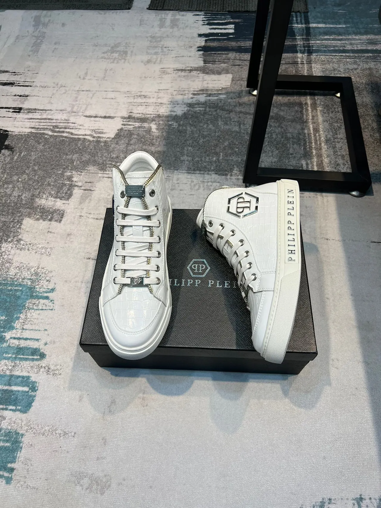 Philipp Plein Tênis Lifestyle Branco de Alto com Emboss Crocodile 4