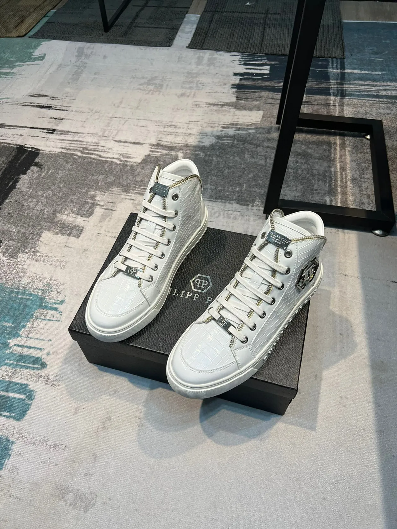 Philipp Plein Tênis Lifestyle Branco de Alto com Emboss Crocodile 5