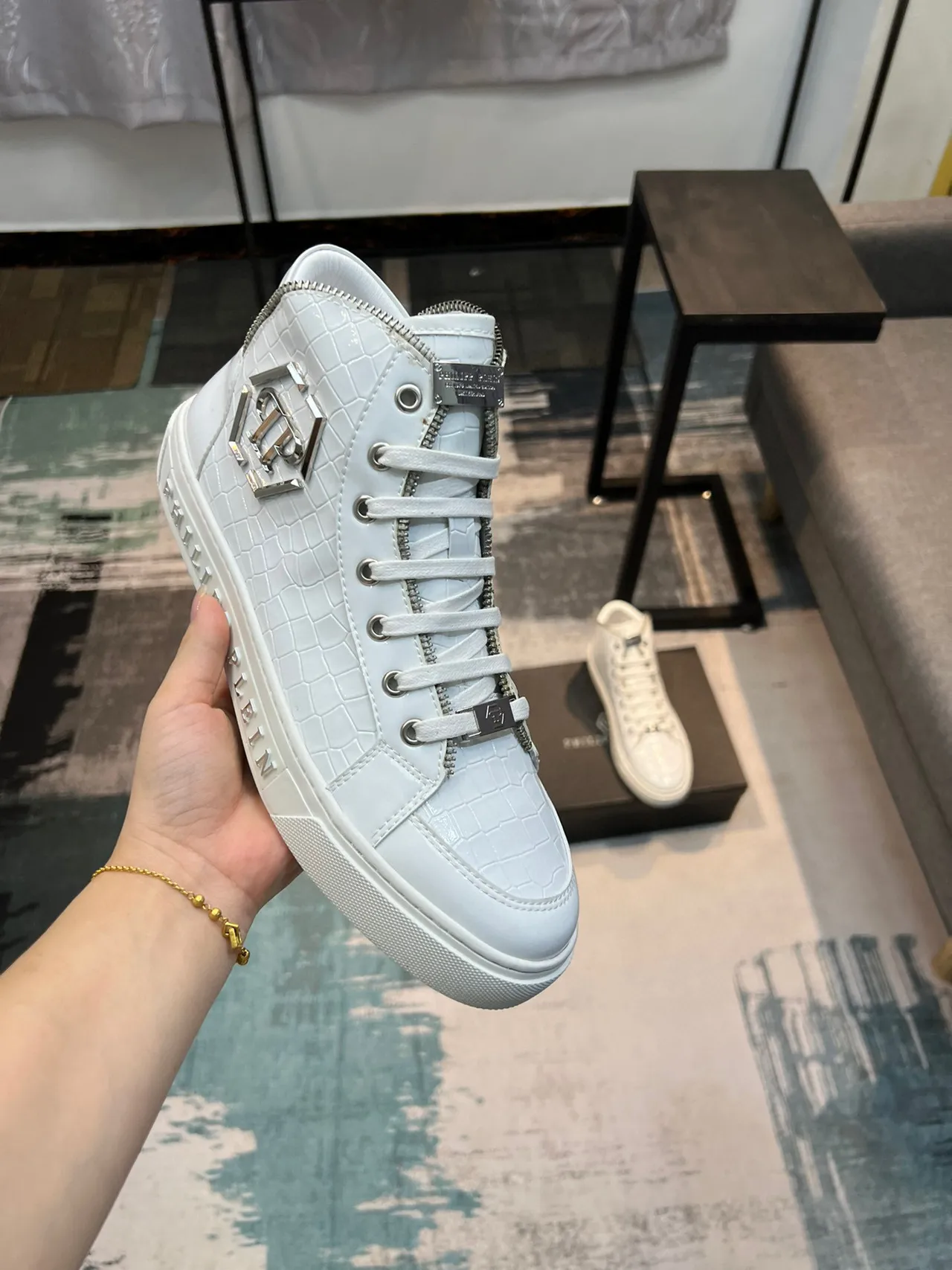 Philipp Plein Tênis Lifestyle Branco de Alto com Emboss Crocodile 6
