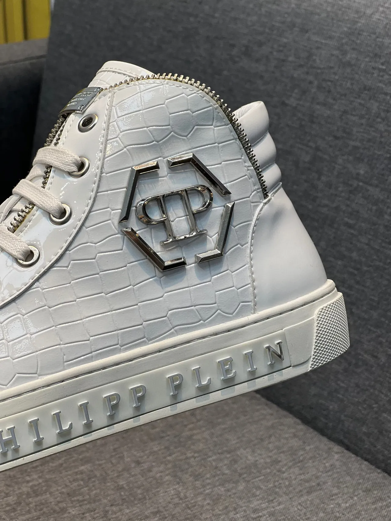 Philipp Plein Tênis Lifestyle Branco de Alto com Emboss Crocodile 7