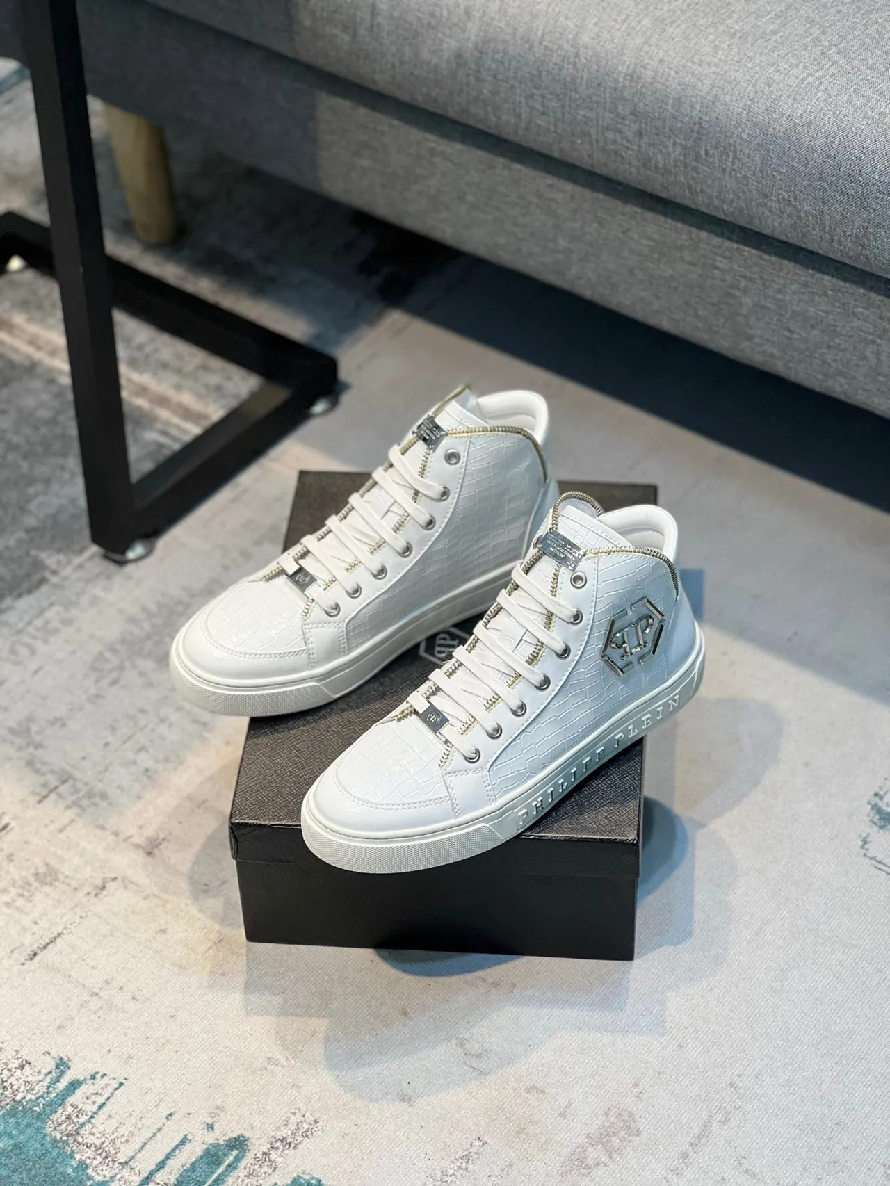 Philipp Plein Tênis Lifestyle Branco de Alto com Emboss Crocodile 8