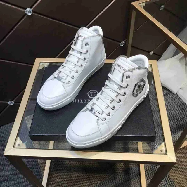 Philipp Plein أحذية Lifestyle عالية مع رمز الجمجمة بيضاء 7