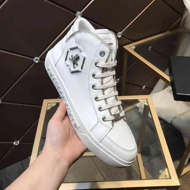 Philipp Plein أحذية Lifestyle عالية مع رمز الجمجمة بيضاء 9