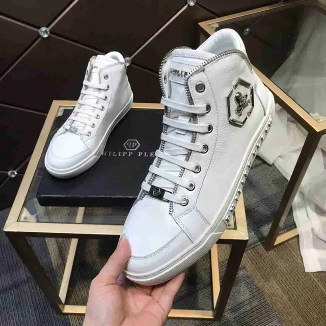 Philipp Plein أحذية Lifestyle عالية مع رمز الجمجمة بيضاء 10