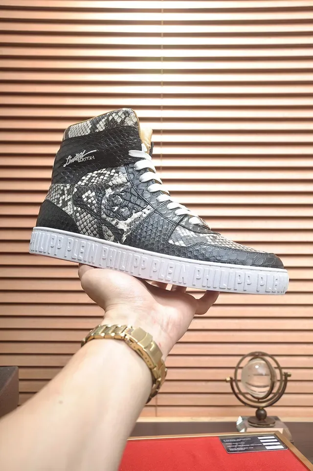 Philipp Plein High-Top Snakeskin-Print Skull-Motif Lifestyle Sneakers 2