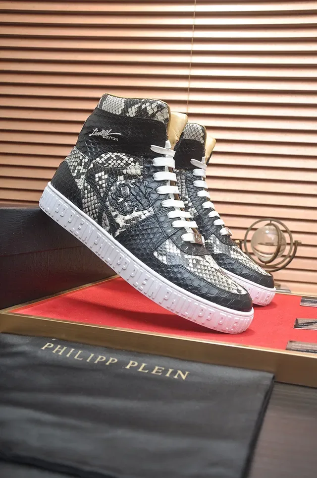 Philipp Plein High-Top Snakeskin-Print Skull-Motif Lifestyle Sneakers 4