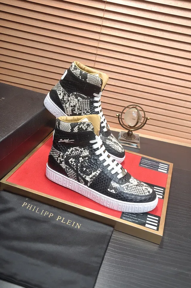 Philipp Plein High-Top Snakeskin-Print Skull-Motif Lifestyle Sneakers 6
