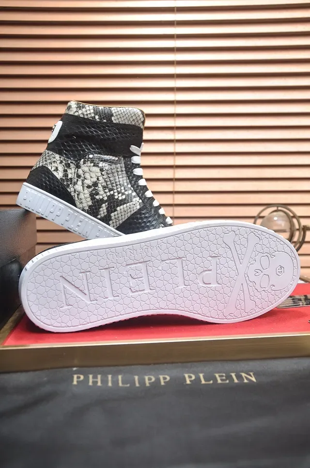 Philipp Plein High-Top Snakeskin-Print Skull-Motif Lifestyle Sneakers 7