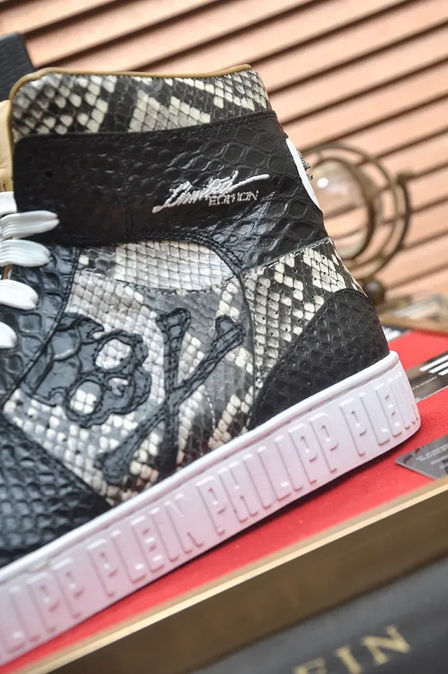 Philipp Plein High-Top Snakeskin-Print Skull-Motif Lifestyle Sneakers 9
