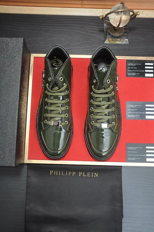 Philipp Plein سنيكرز عالية أخضر عسكري أسود جلد لامع براق لايف ستايل 2