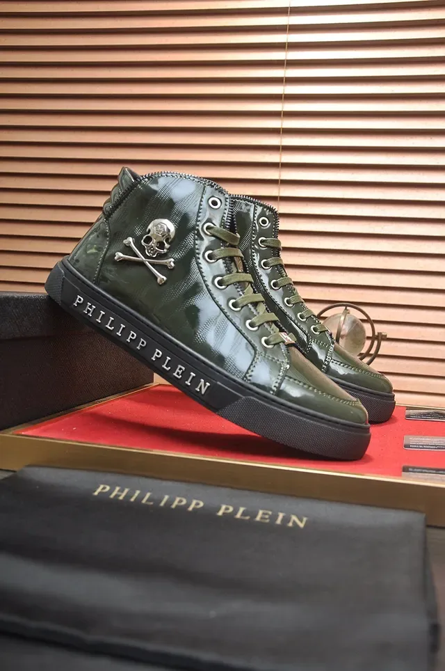 Philipp Plein سنيكرز عالية أخضر عسكري أسود جلد لامع براق لايف ستايل 3