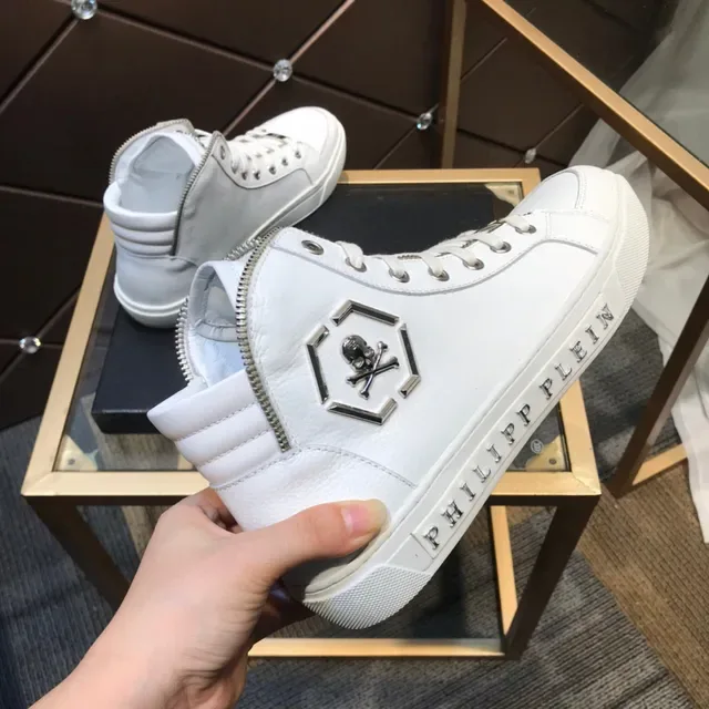 Philipp Plein Sneakers Lifestyle Hautes Blanches avec Logo Métallique 4