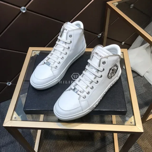 Philipp Plein Sneakers Lifestyle Hautes Blanches avec Logo Métallique 8