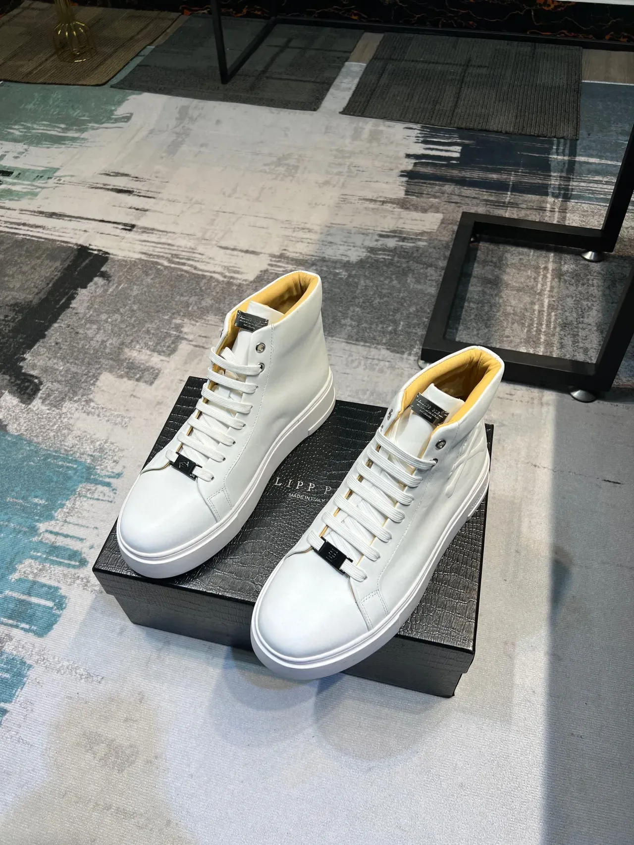 Philipp Plein High-Top White Yellow Leather Lifestyle Sneakers 2