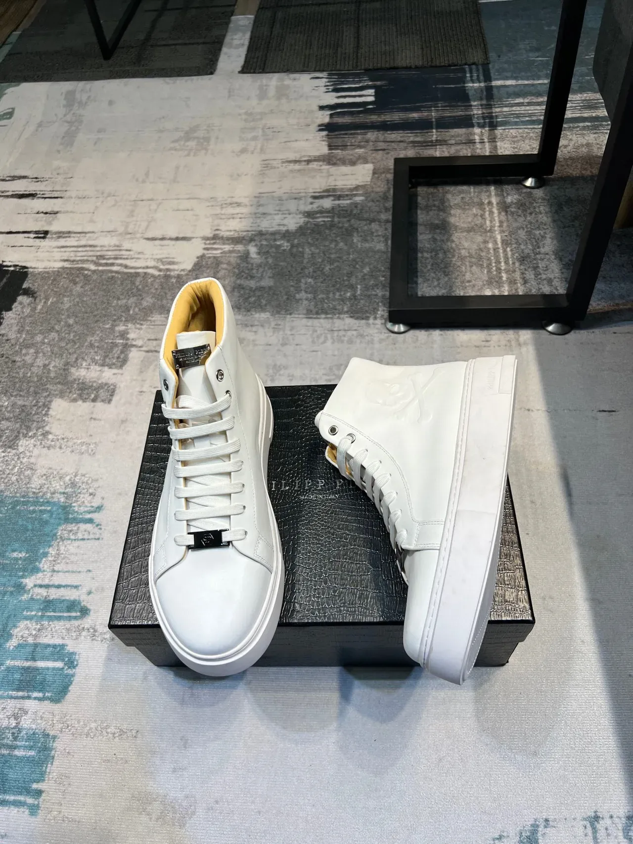 Philipp Plein High-Top White Yellow Leather Lifestyle Sneakers 5