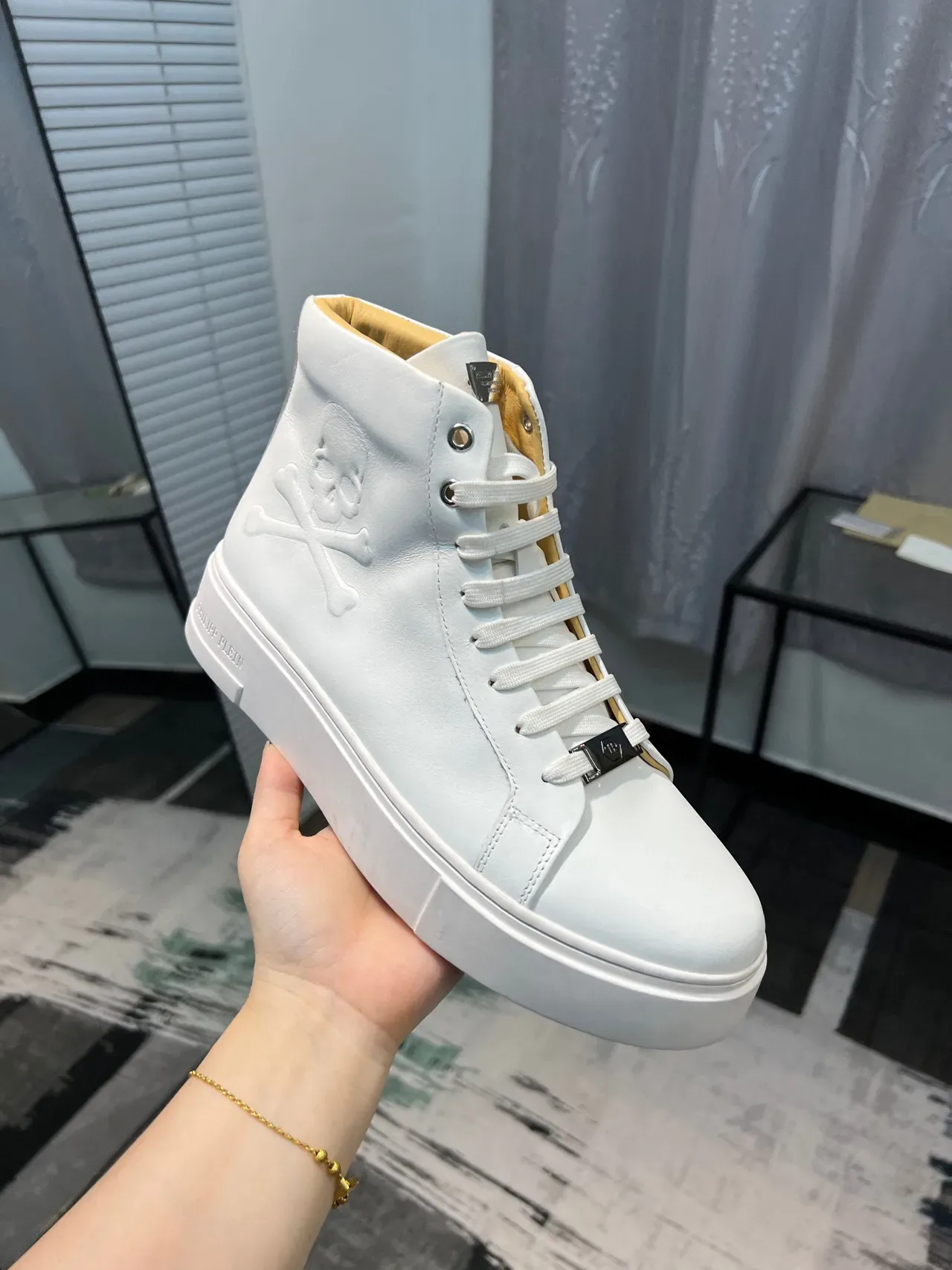 Philipp Plein High-Top White Yellow Leather Lifestyle Sneakers 6