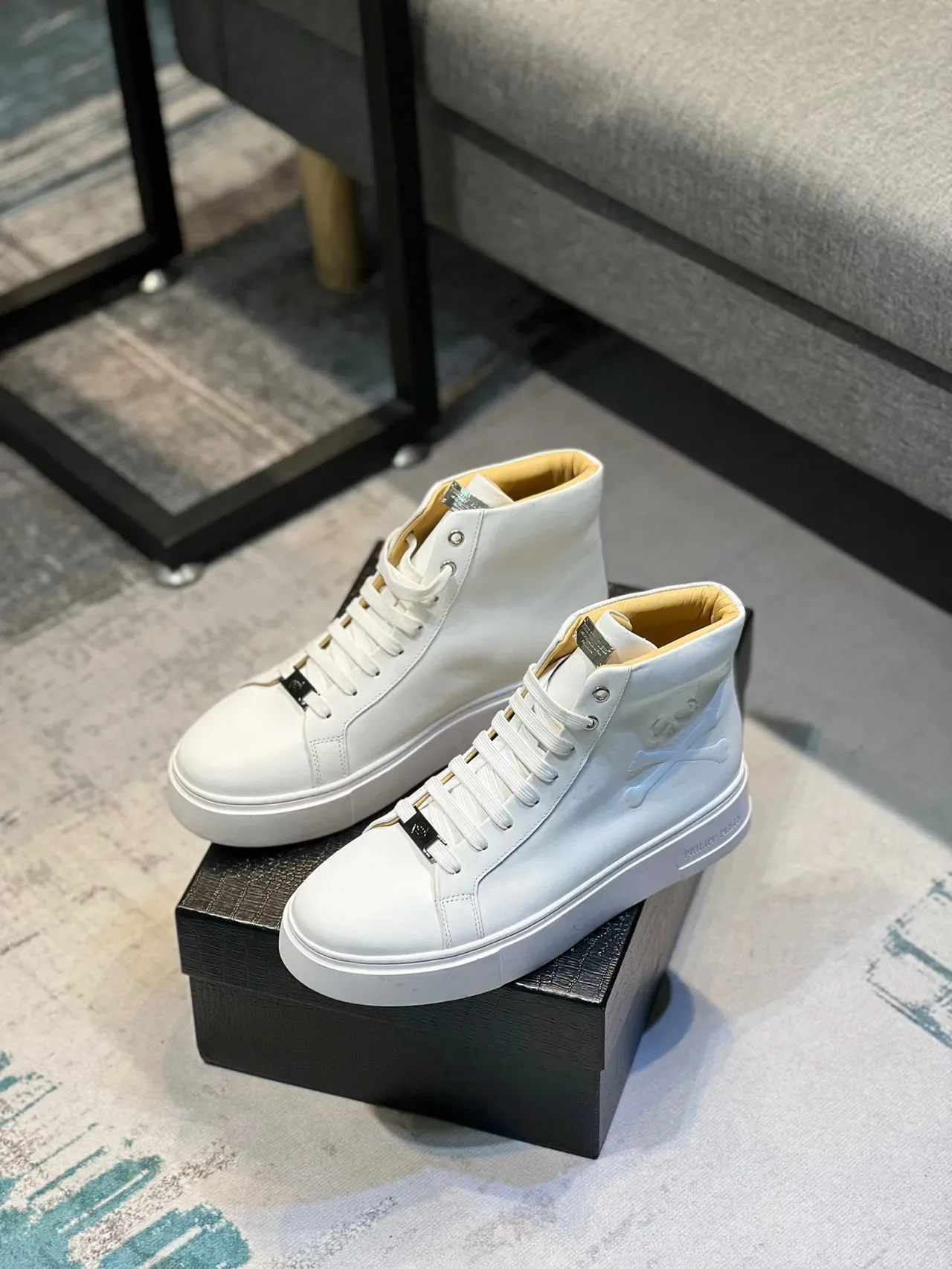 Philipp Plein High-Top White Yellow Leather Lifestyle Sneakers 7